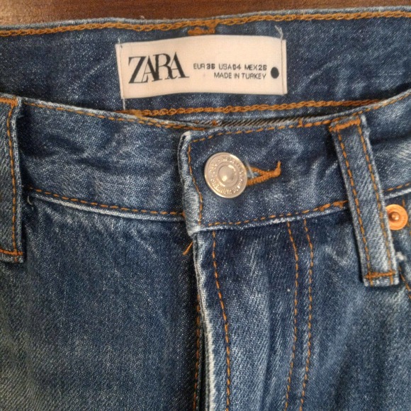 Zara Women's Blue Denim Mid Rise Distressed Straight Leg Jeans Pant Size 4 - Picture 7 of 7